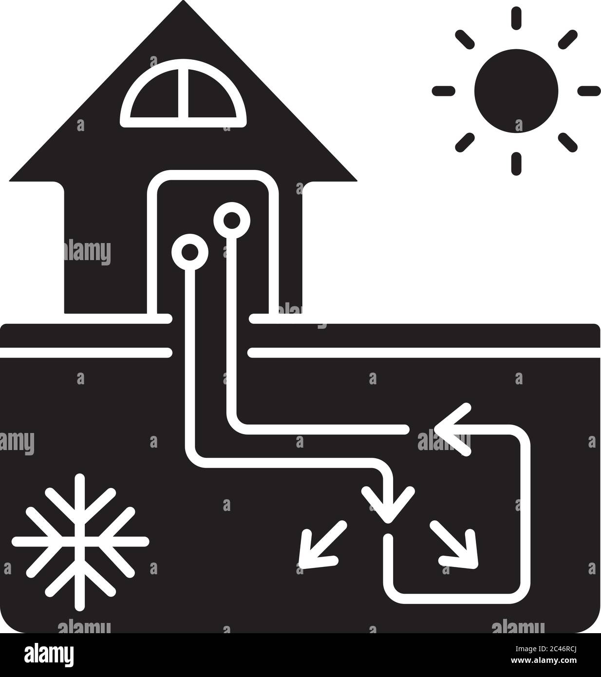 Geothermal heating and cooling system black glyph icon Stock Vector