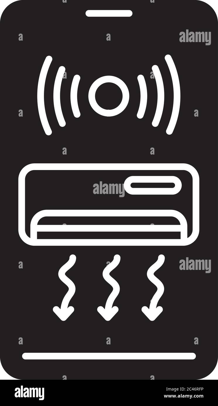 Smart air conditioner black glyph icon Stock Vector