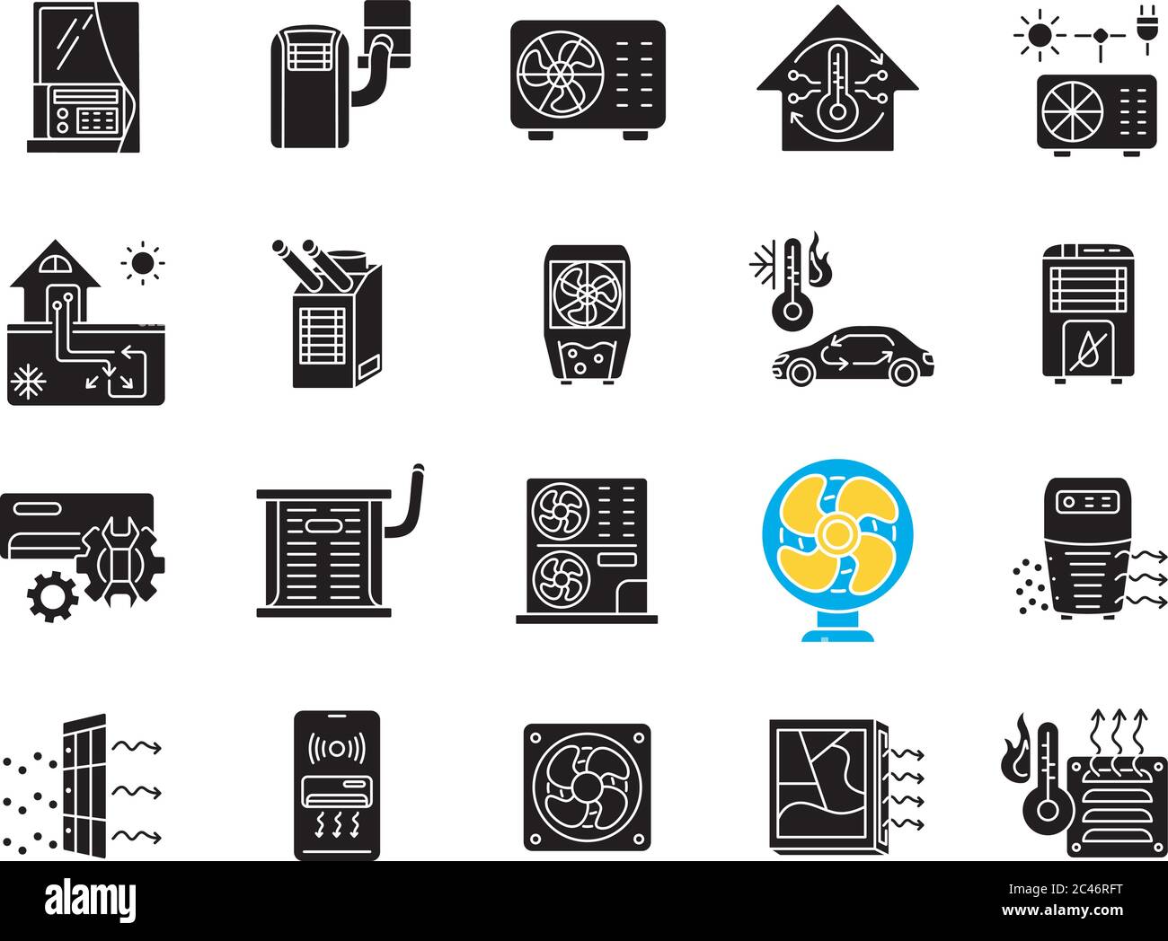 Air conditioning black glyph icons set on white space Stock Vector ...