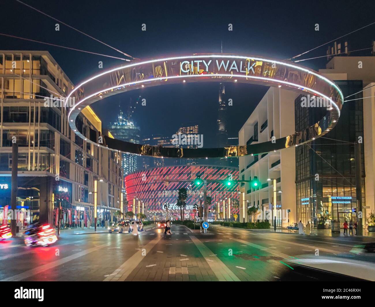 Dubai City Walk at night, a beautiful residential and tourist