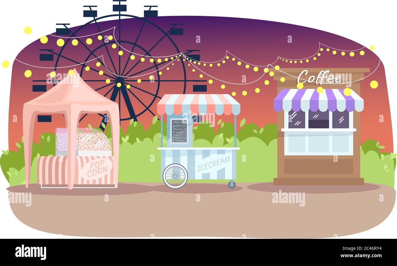 Evening summer fair semi flat vector illustration Stock Vector