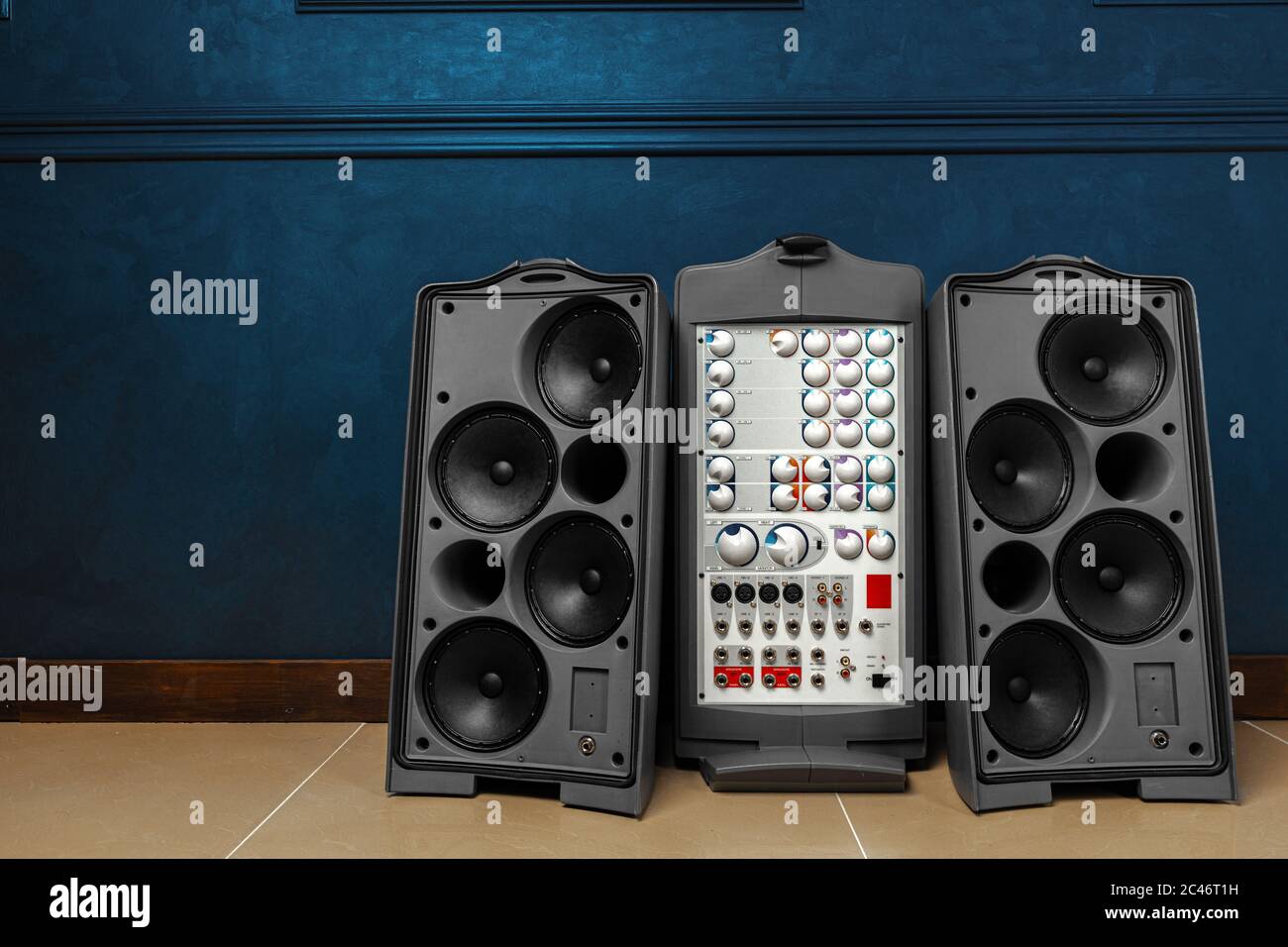 Stereo audio system with large speakers and amplifier Stock Photo Alamy