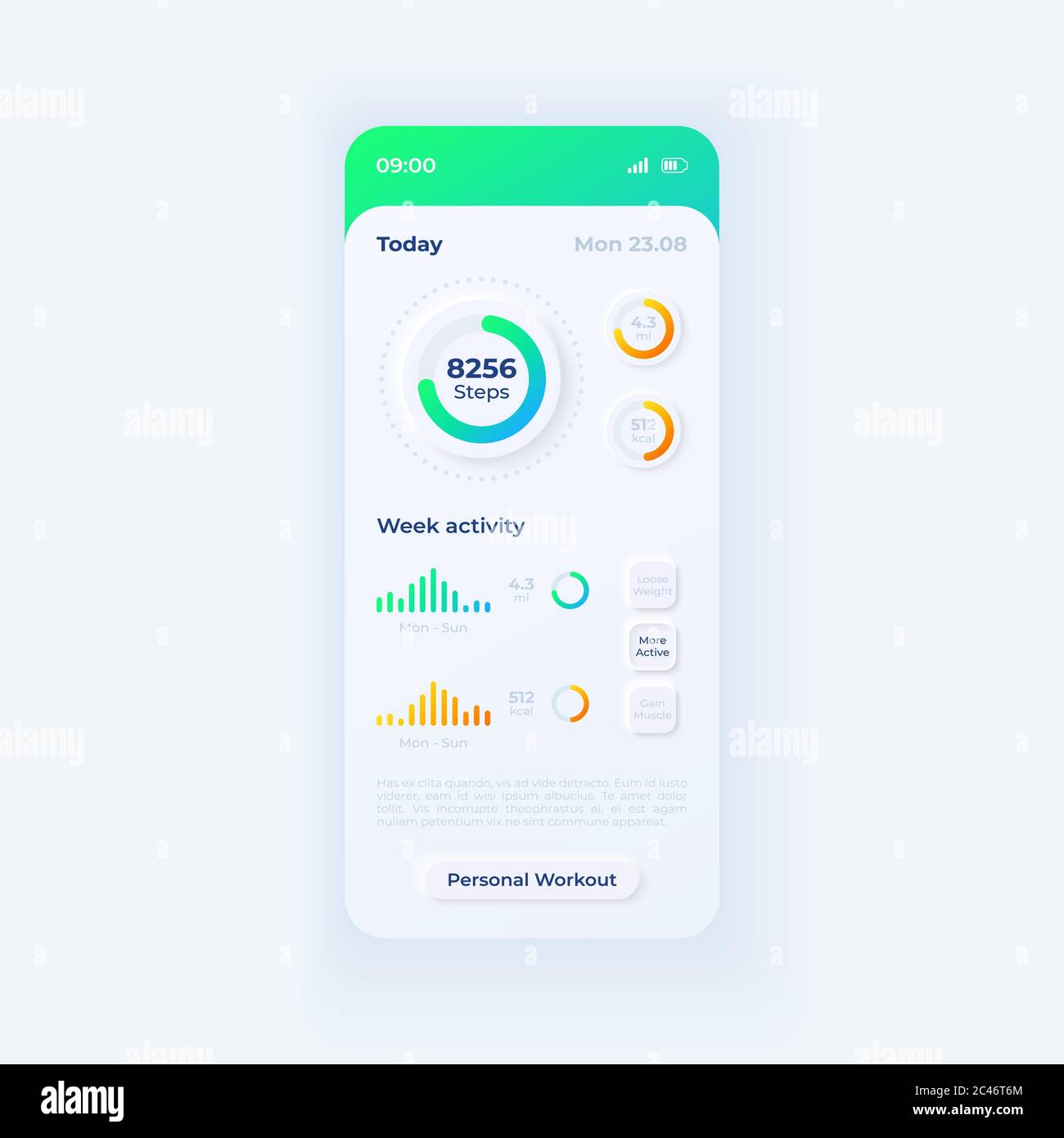Fitness diary app smartphone interface vector template Stock Vector