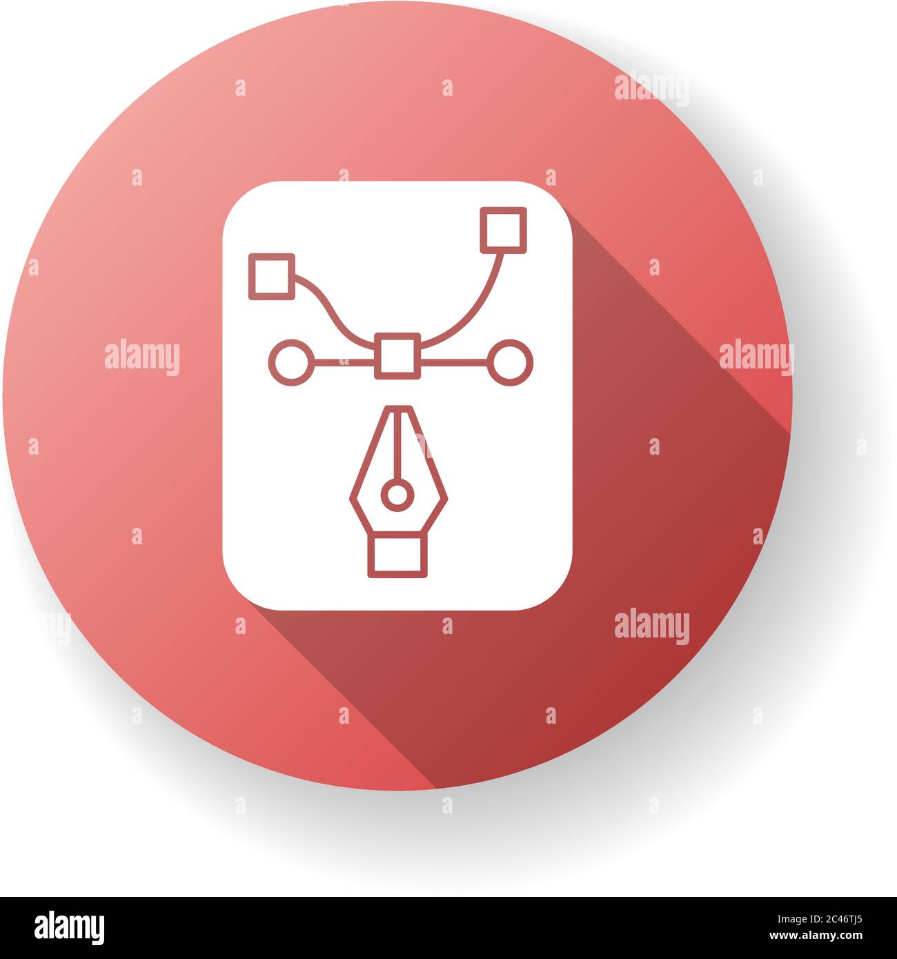 Pen tool red flat design long shadow glyph icon Stock Vector