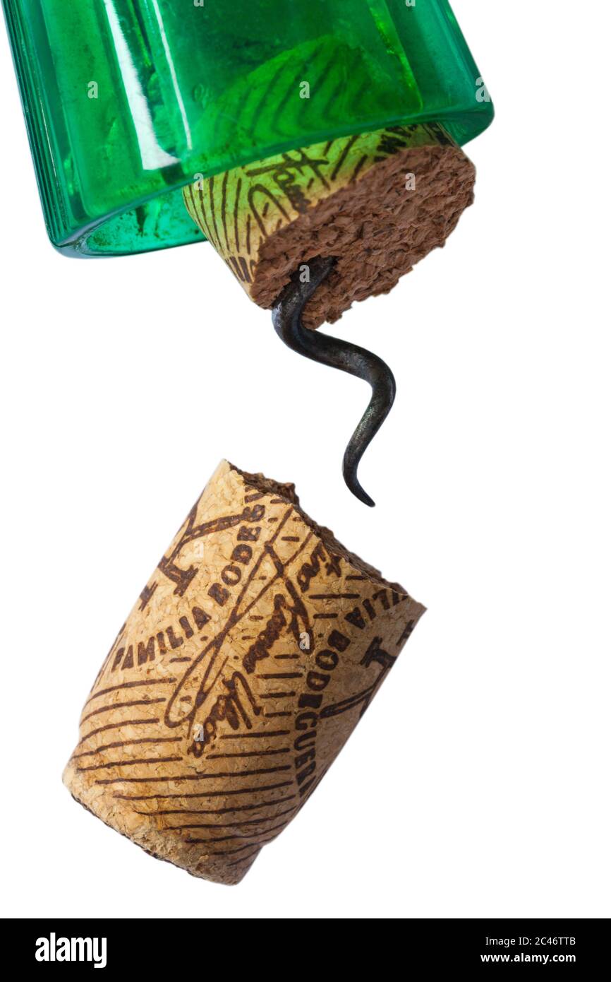 broken wine cork with corkscrew set on white background Stock Photo Alamy