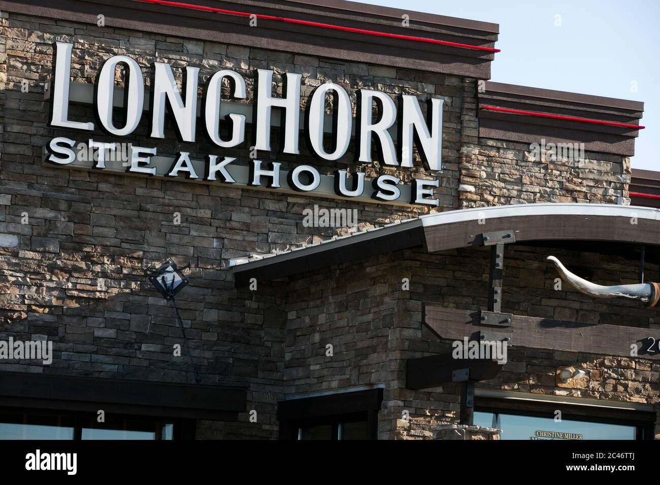 A logo sign outside of a LongHorn Steakhouse restaurant location in Hanover, Pennsylvania on June 12, 2020. Stock Photo