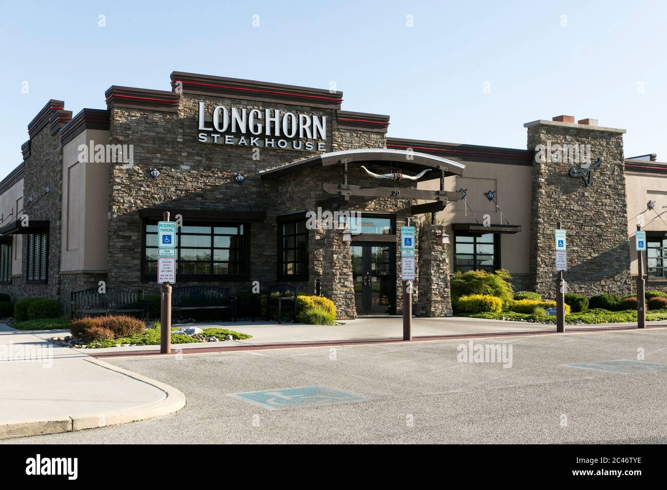 A logo sign outside of a LongHorn Steakhouse restaurant location in Hanover, Pennsylvania on June 12, 2020. Stock Photo