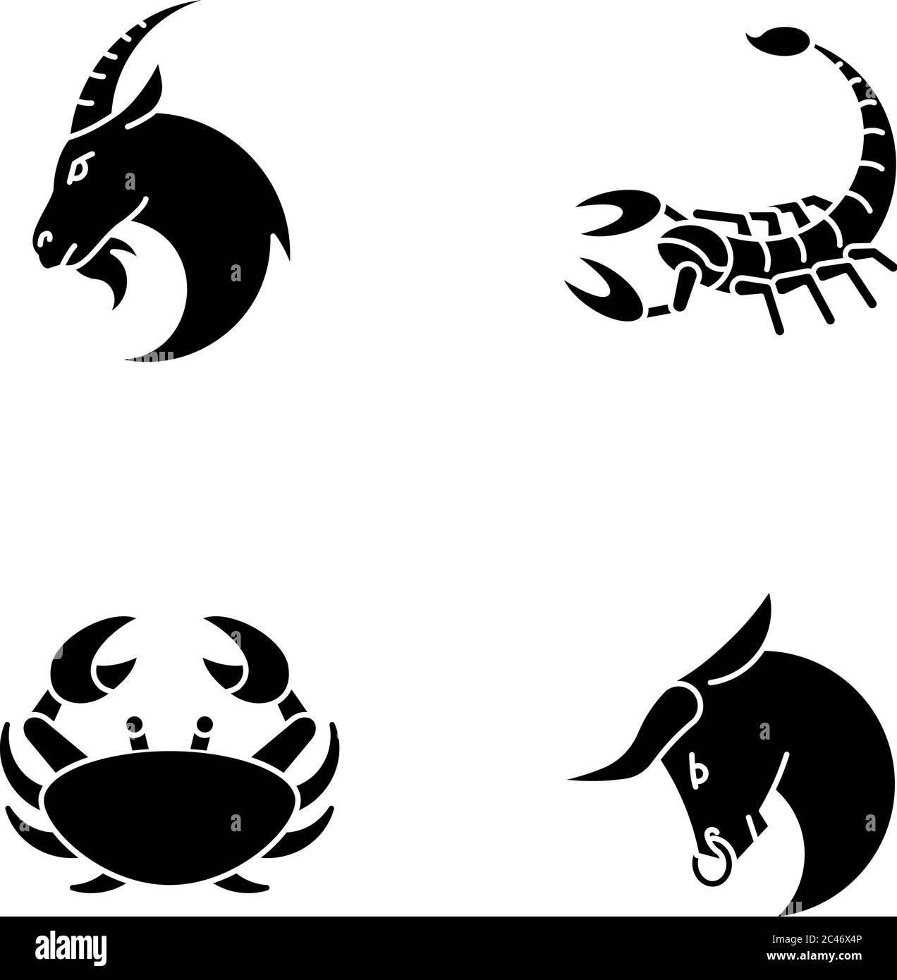 Astrological signs black glyph icons set on white space Stock Vector ...