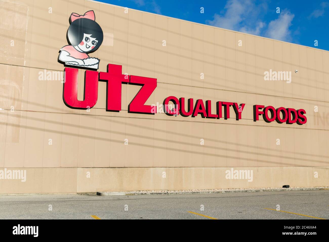 A logo sign outside of a facility occupied by Utz Quality Foods in Hanover, Pennsylvania on June 12, 2020. Stock Photo