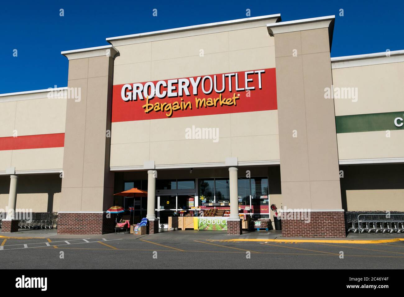 A logo sign outside of a Grocery Outlet retail store location in Hanover, Pennsylvania on June 12, 2020. Stock Photo