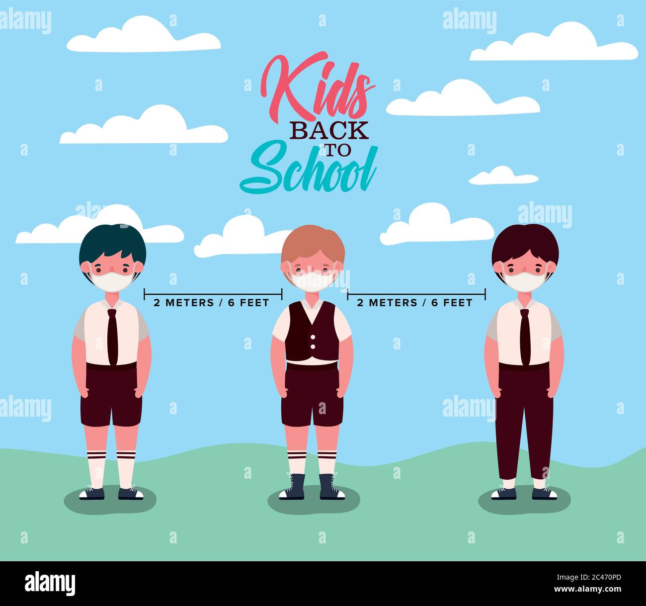 Boys kids with medical masks design, Back to school and social ...