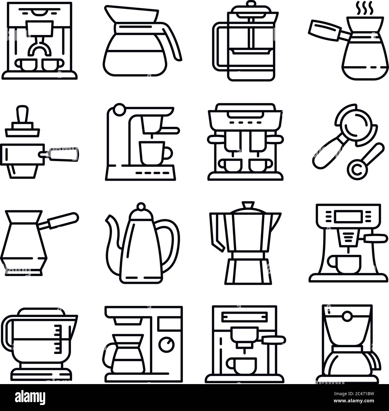 Coffee maker icons set. Outline set of coffee maker vector icons for web design isolated on
