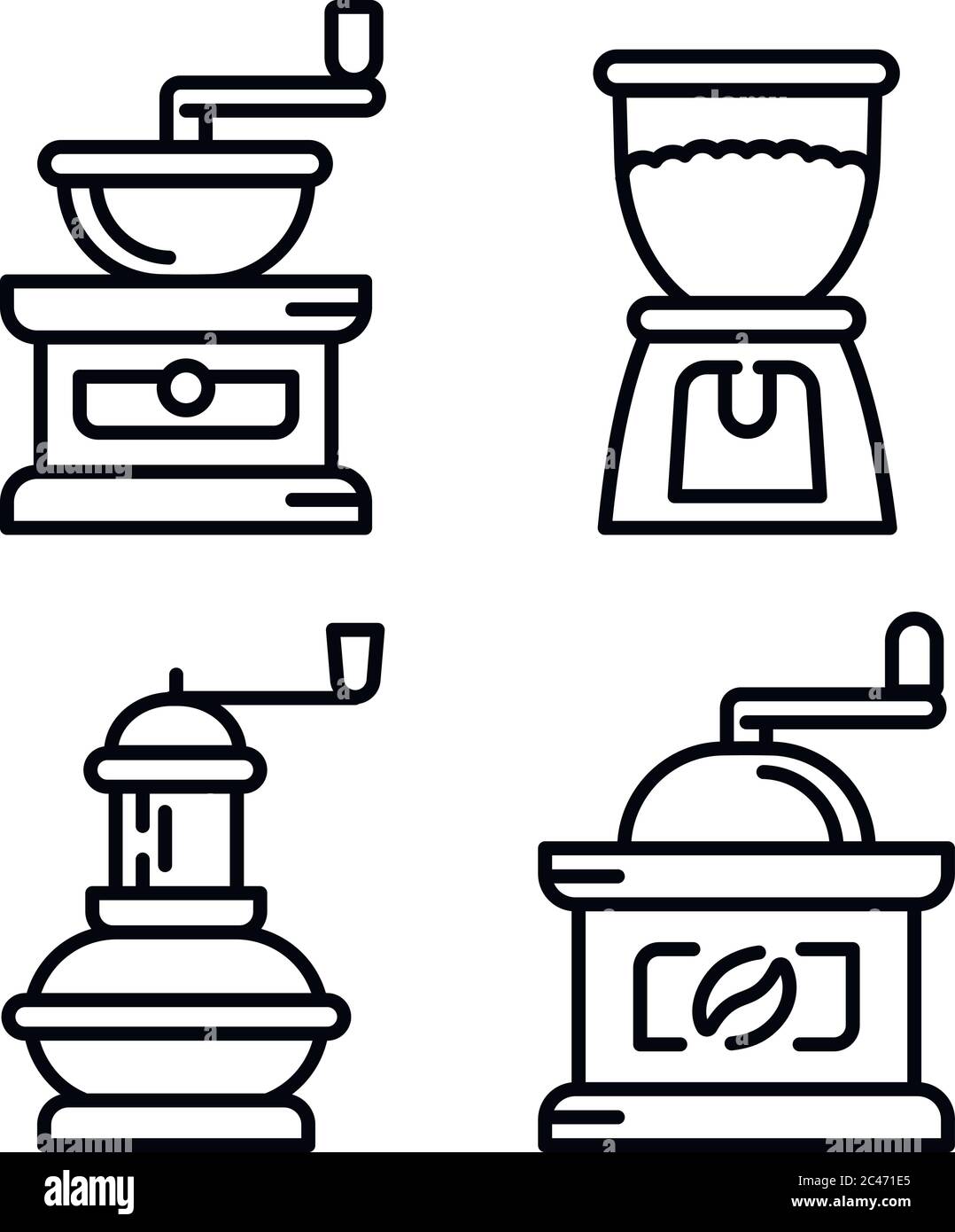 Coffee grinder icons set. Outline set of coffee grinder vector icons ...