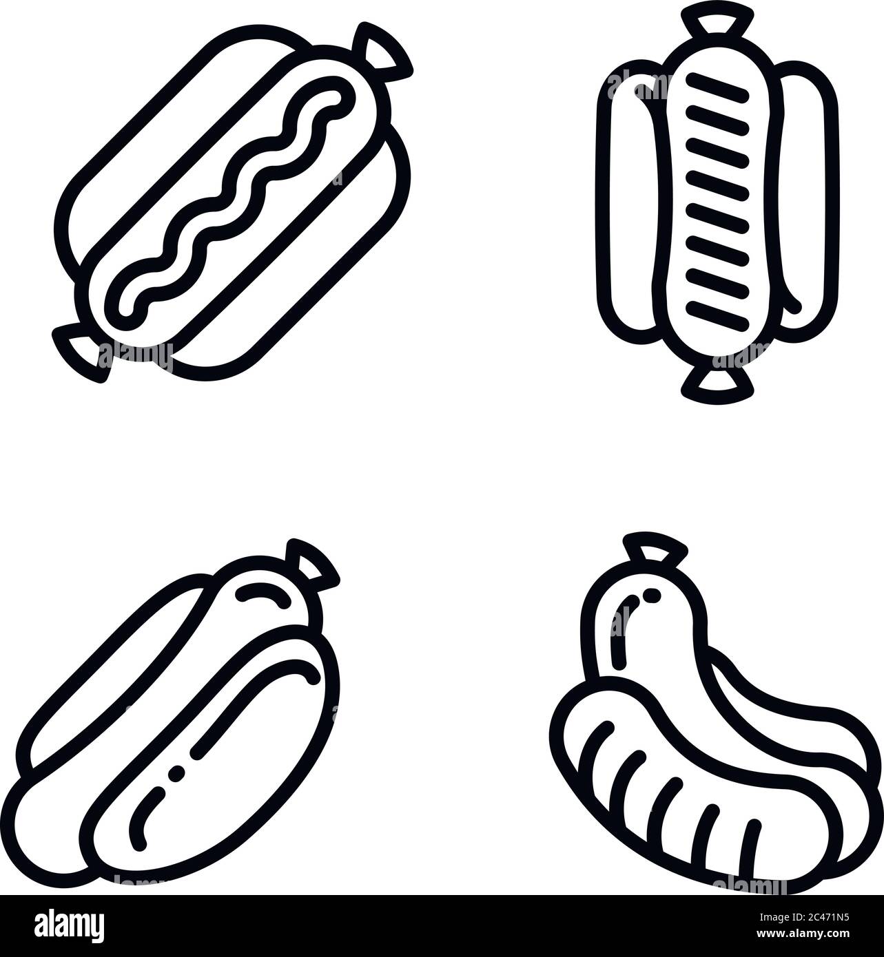 Hot dog icons set. Outline set of hot dog vector icons for web design ...