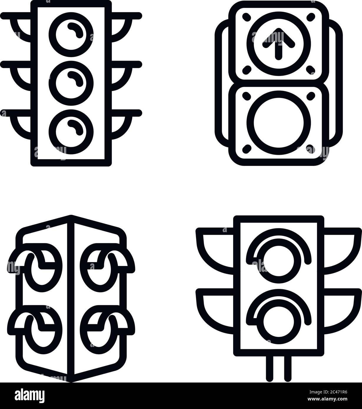 Traffic lights icons set. Outline set of traffic lights vector icons