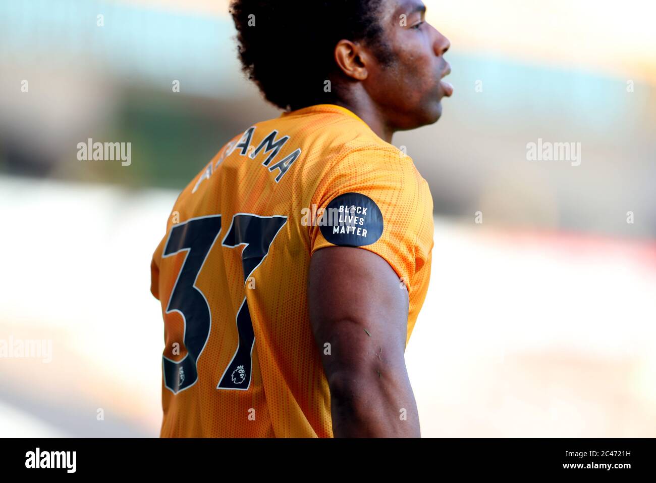 Wolverhampton Wanderers' Adama Traore with a Black Lives Matter badge on  his jersey during the Premier League match at Molineux, Wolverhampton Stock  Photo - Alamy