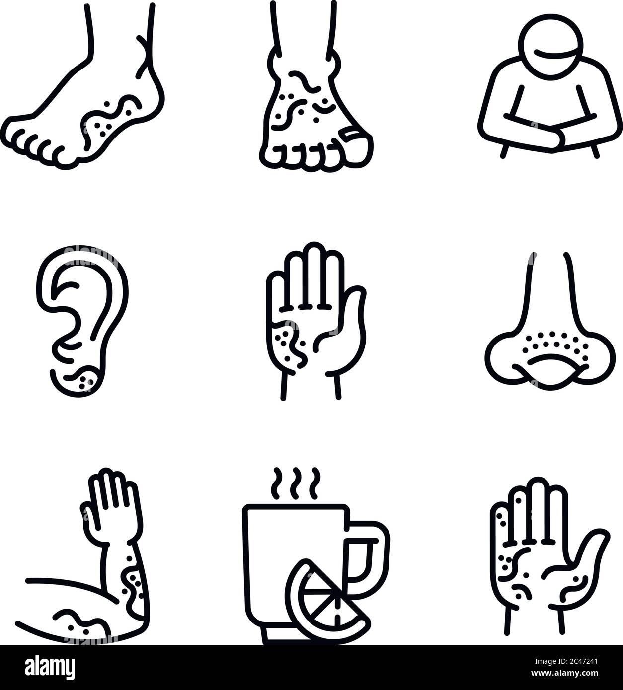 Frostbite icons set. Outline set of frostbite vector icons for web ...