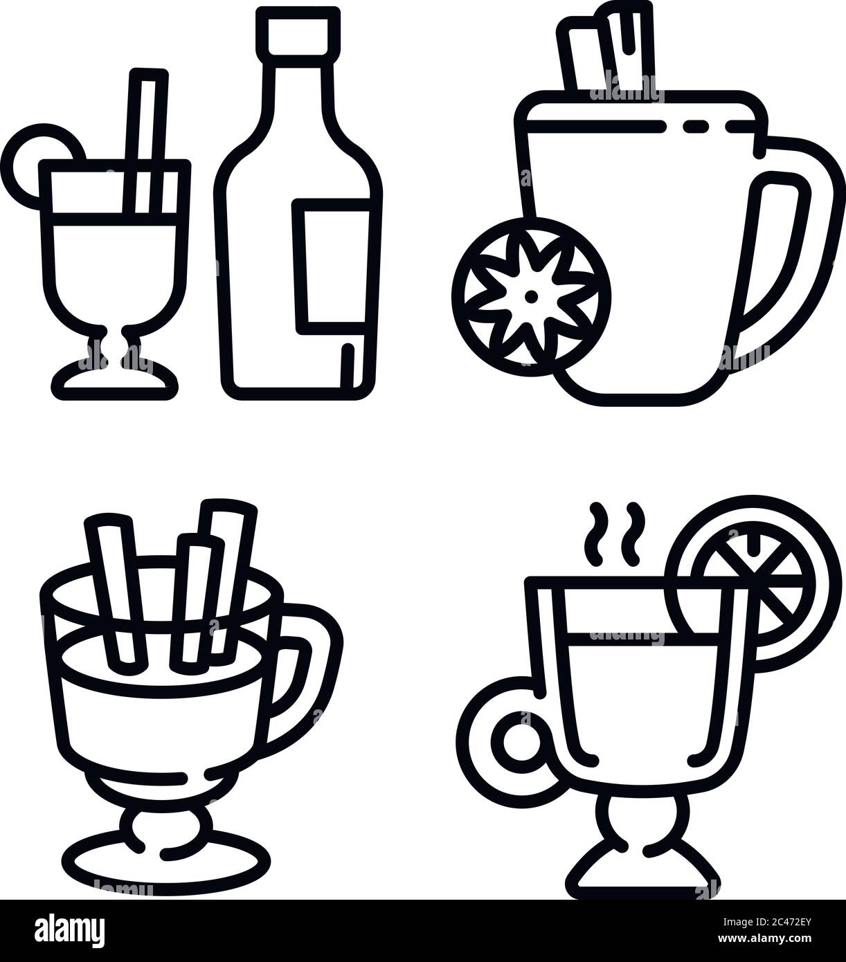 Mulled wine icons set. Outline set of mulled wine vector icons for web design isolated on white background Stock Vector