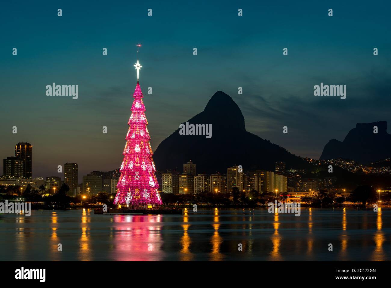 Christmas Tree in the middle of Rodrigo de Freitas lagoon in Rio de