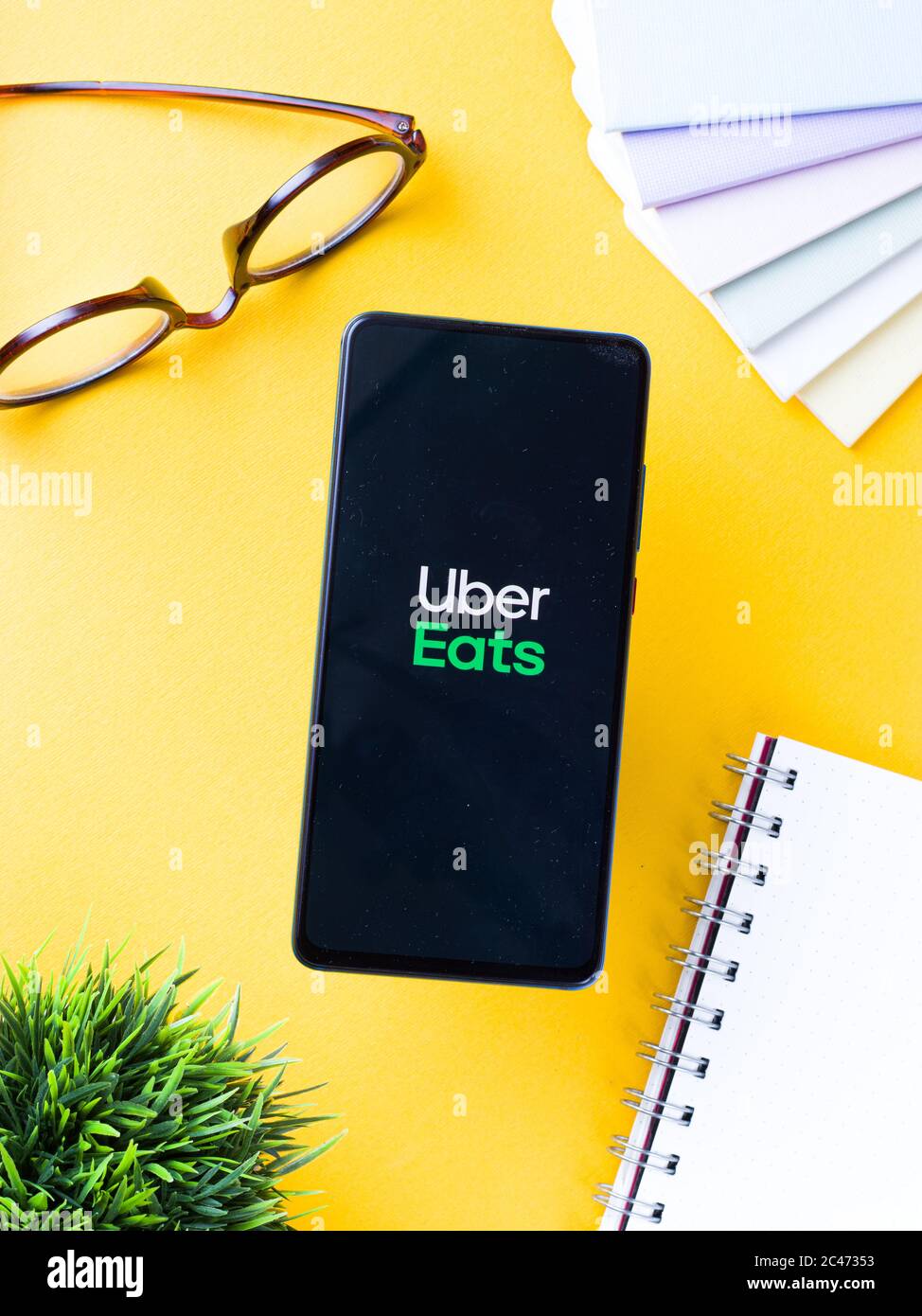 Assam, india - May 8, 2020 : Uber eats, online food delivery 