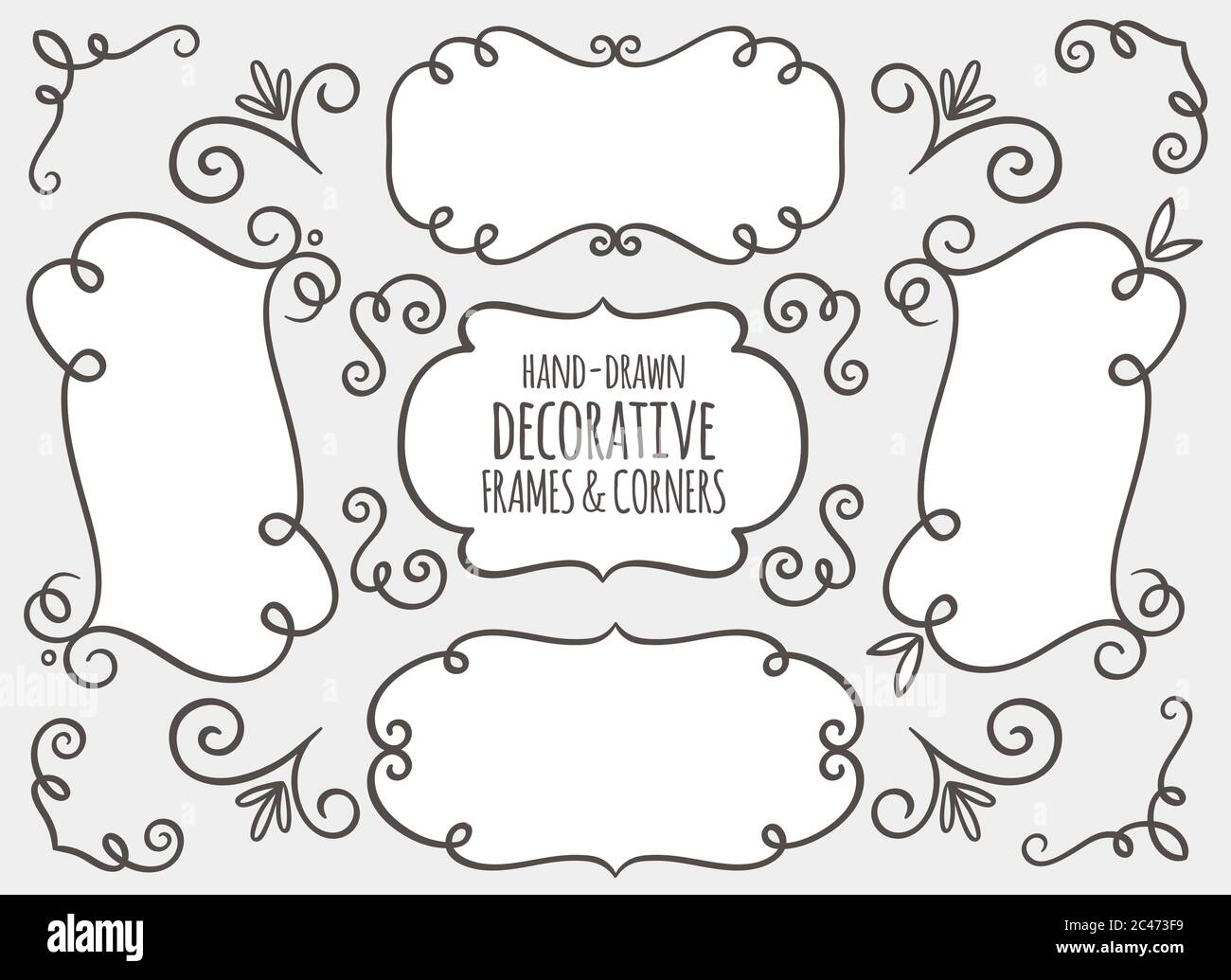 Collection of cute hand drawn frames and calligraphic elements. Decorative elements set. Vector illustration. Stock Vector