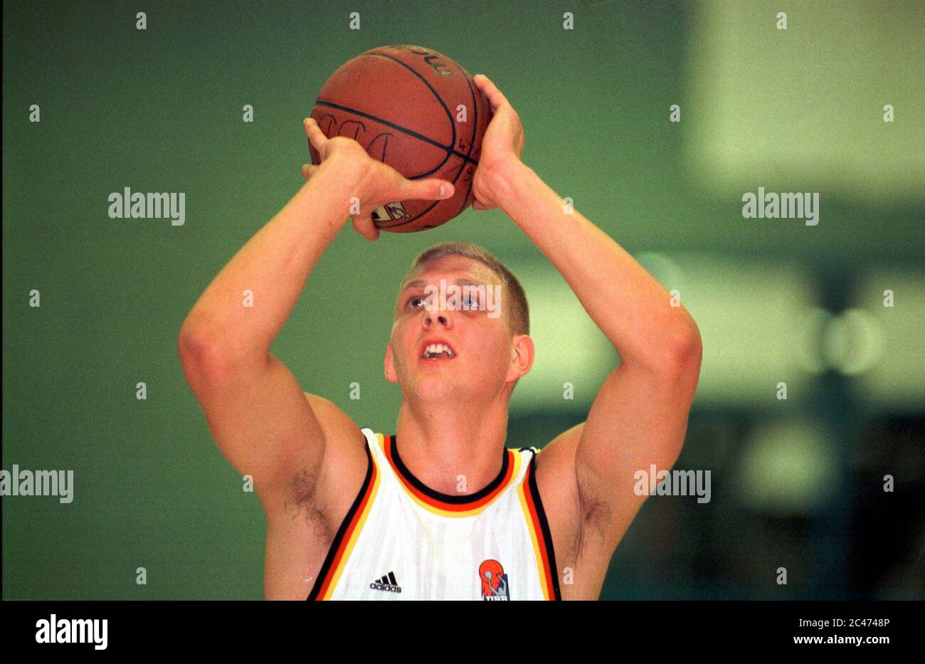 Bonn, Germany 02.12.1998, Basketball: European qualifier game, Germany vs Belgium — Dirk Nowitzki, Germany Stock Photo