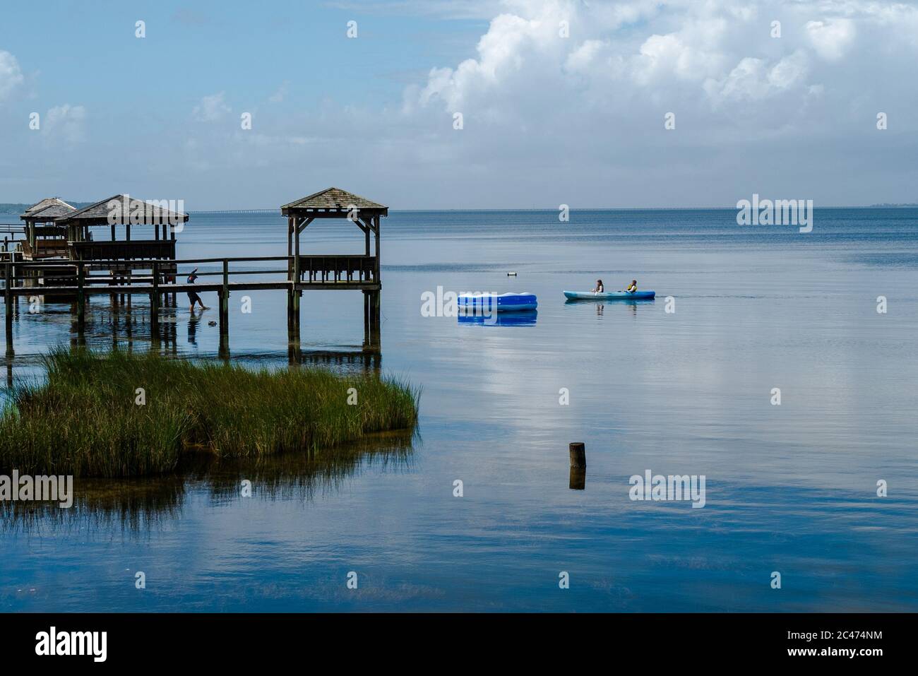 Duck, North Carolina, USA June 17, 2020. A photo of two women rowing