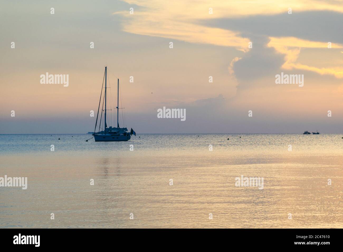 view of orange sunset over the sea Stock Photo - Alamy