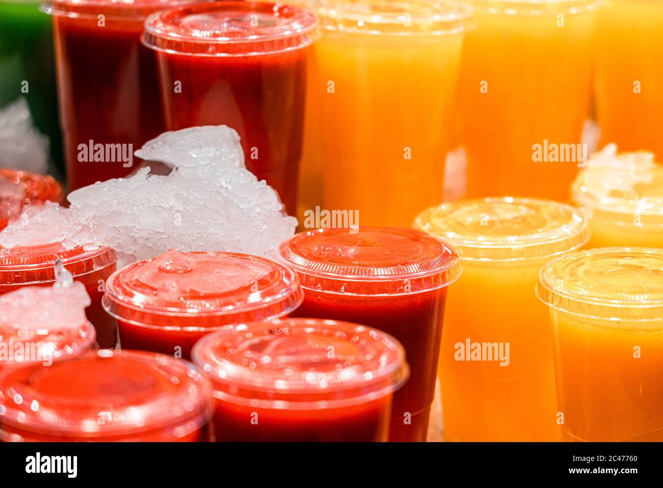 Fresh Natural Fruit Juice For Sale In Spanish Market Stock Photo Alamy