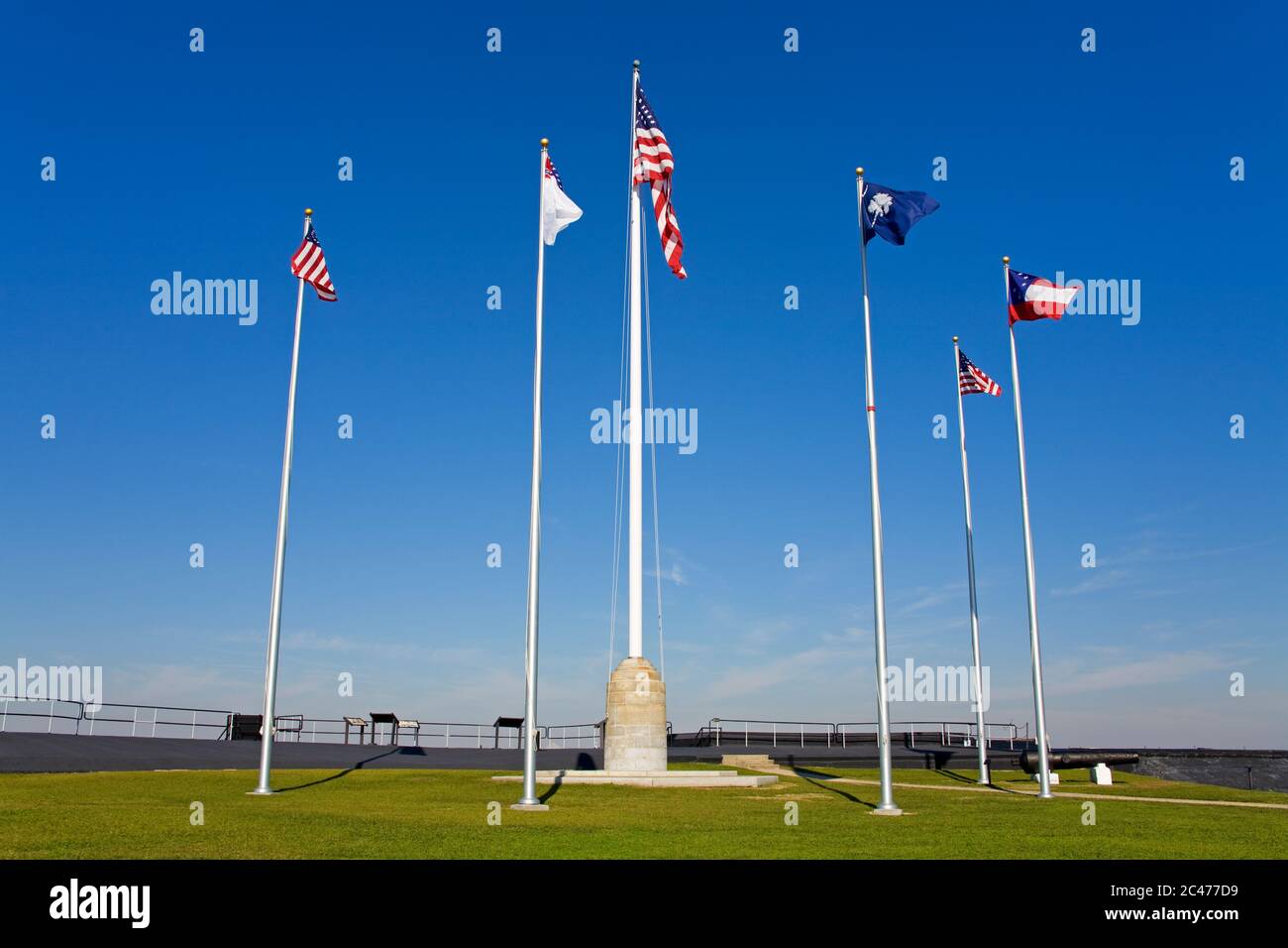 Flags at Fort Sumter National Monument, Charleston, South Carolina, USA Stock Photo