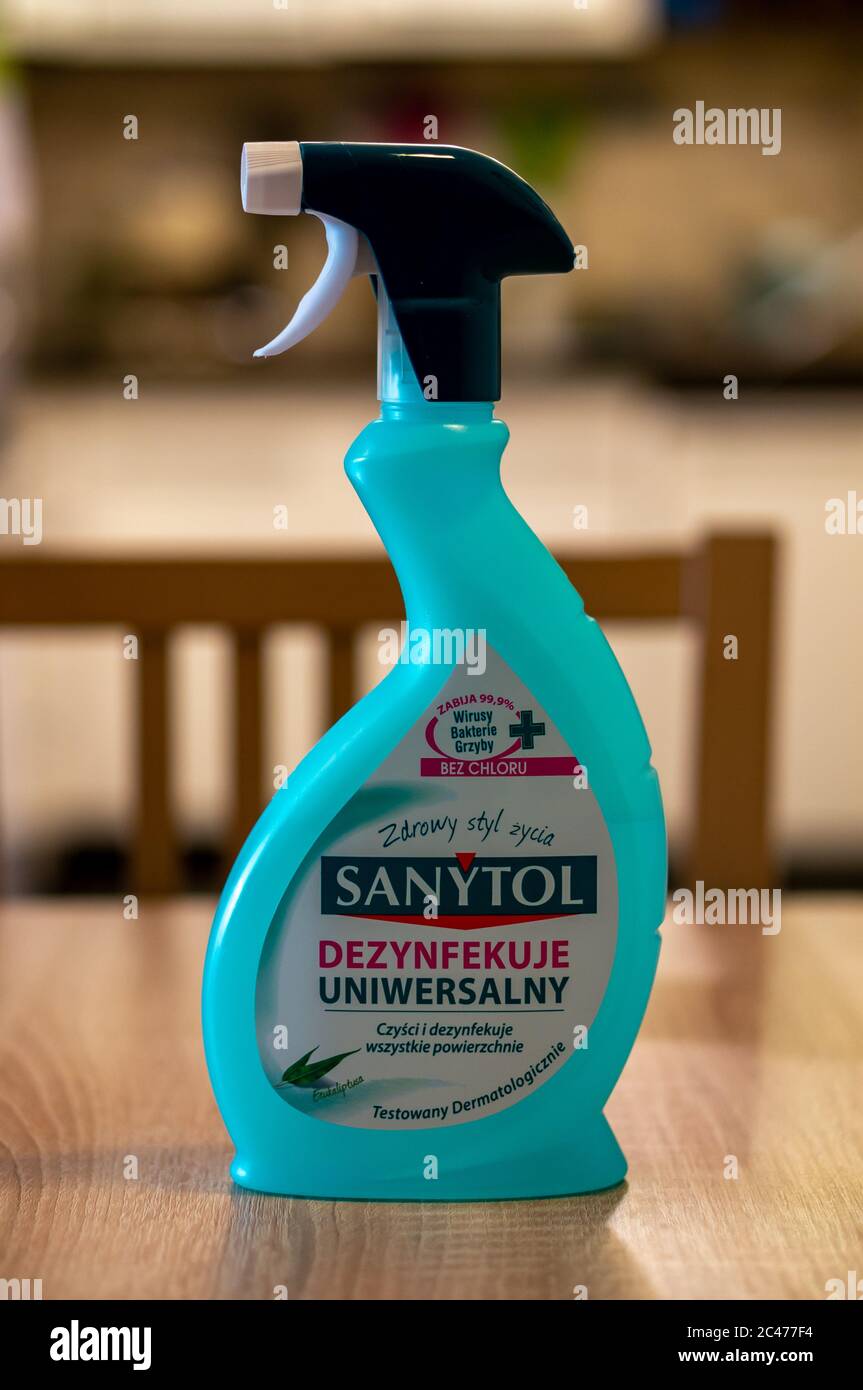 POZNAN, POLAND - May 22, 2020: Sanytol disinfection liquid in a plastic  spray bottle on a wooden table Stock Photo - Alamy