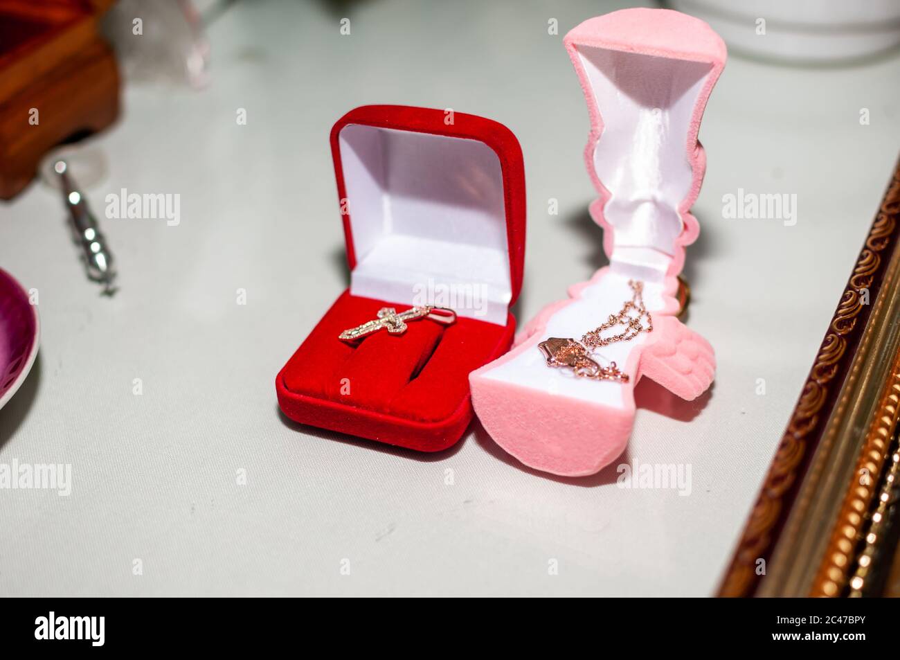 Christian cross in the red box Stock Photo - Alamy