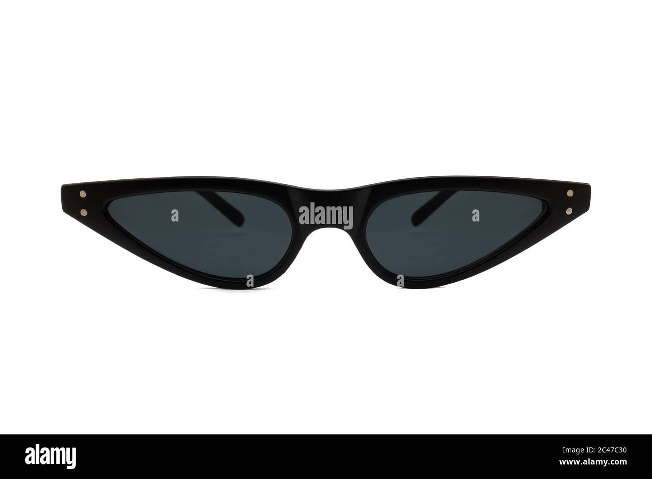 Black triangular cat eye sunglasses with thick frames and black matte  lenses isolated on white background. Front View Stock Photo - Alamy