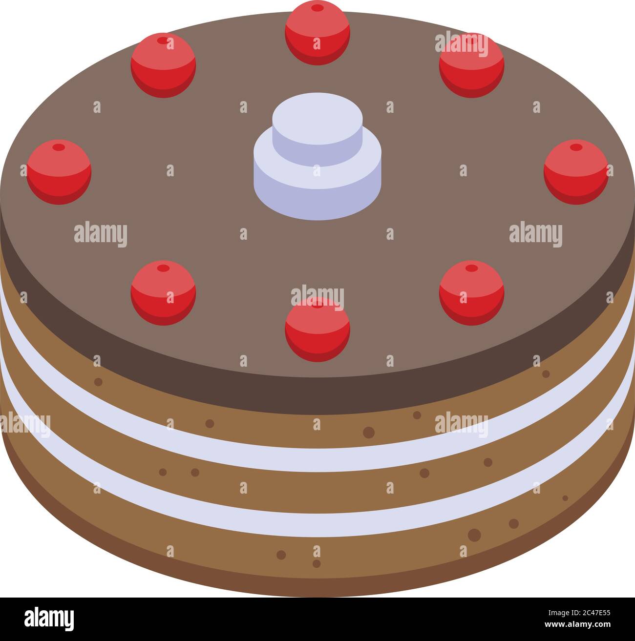 Cherry chocolate cake icon, isometric style Stock Vector