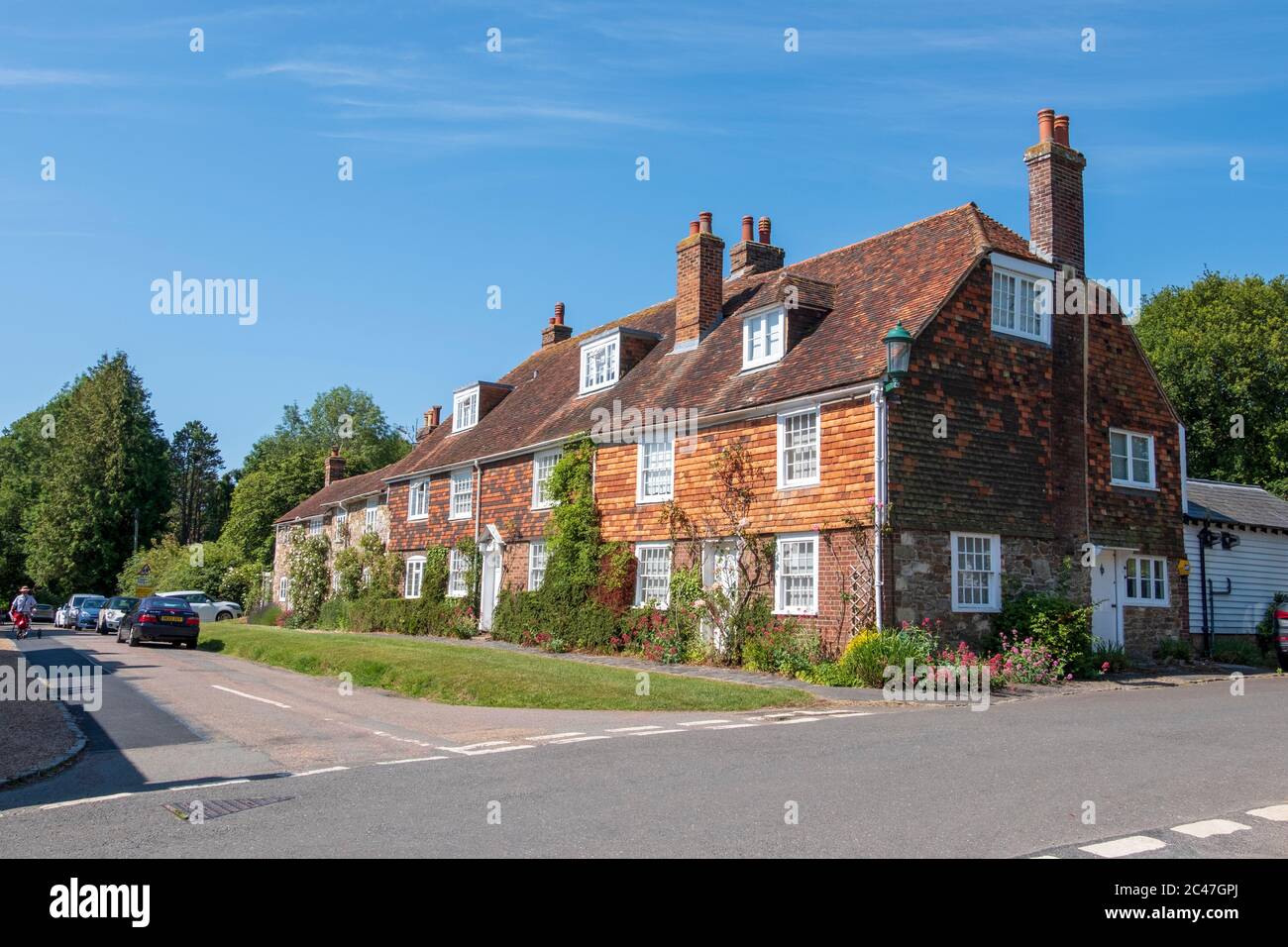 Pretty tile hung cottages, Winchelsea, East Sussex, UK Stock Photo