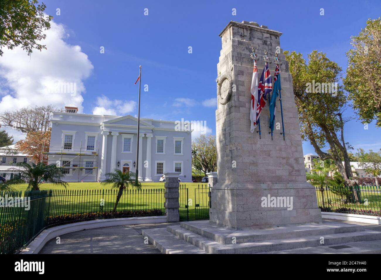 The Cenotaph And Building Hamilton Bermuda Honouring Fallen