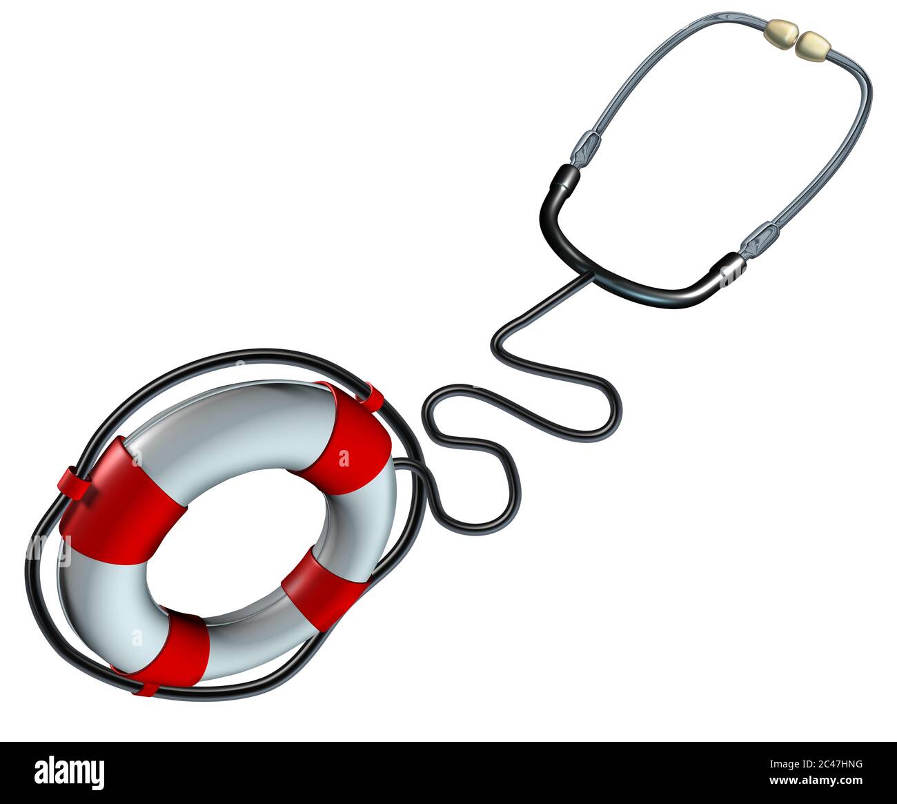 Medical help symbol and health care insurance iconas a stethoscope shaped as a lifesaver or life saver hospital and medicine treatment and therapy. Stock Photo