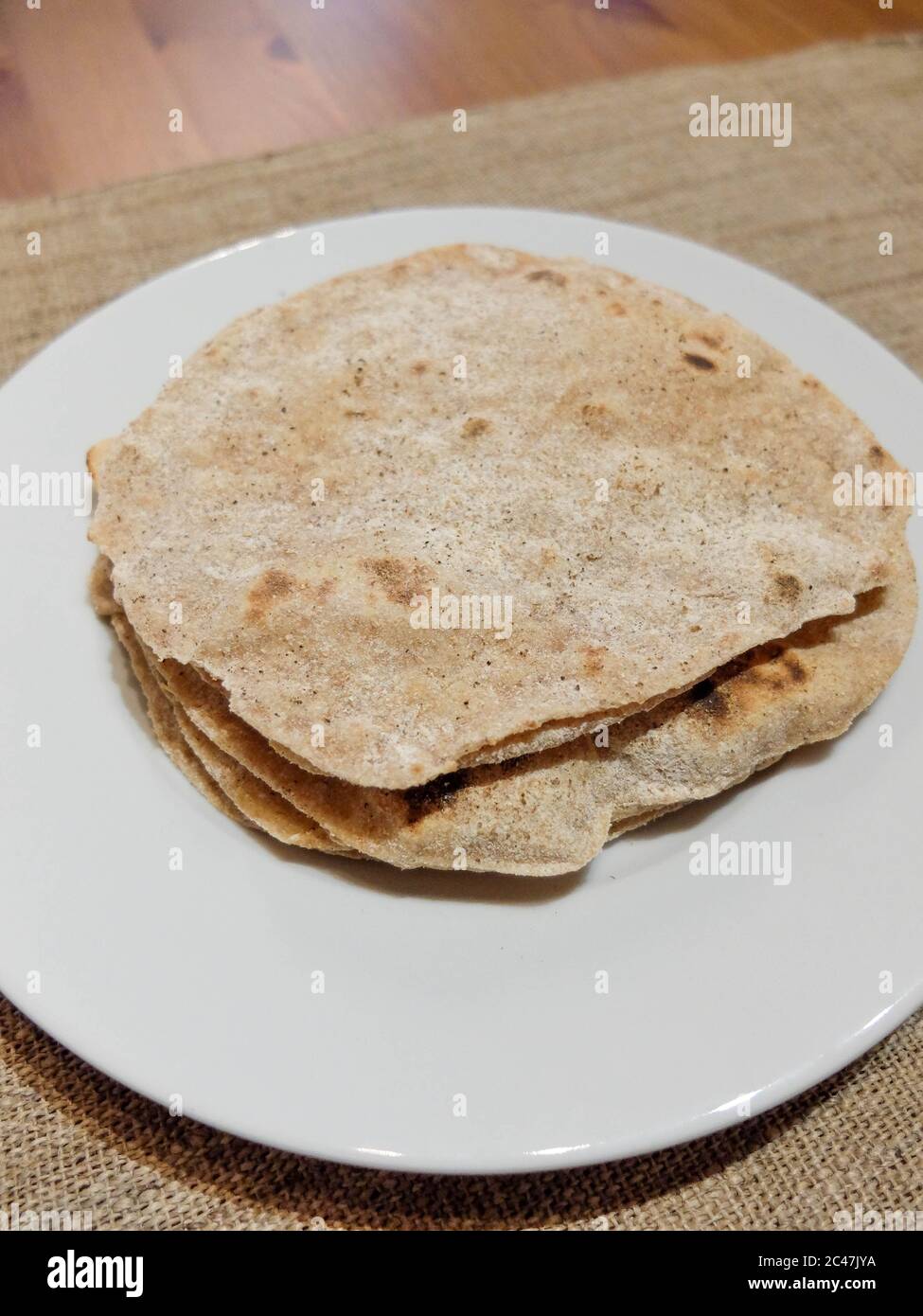 Indian homemade chapati. Chapati is a flat bread from India, made with only water, wheat flour