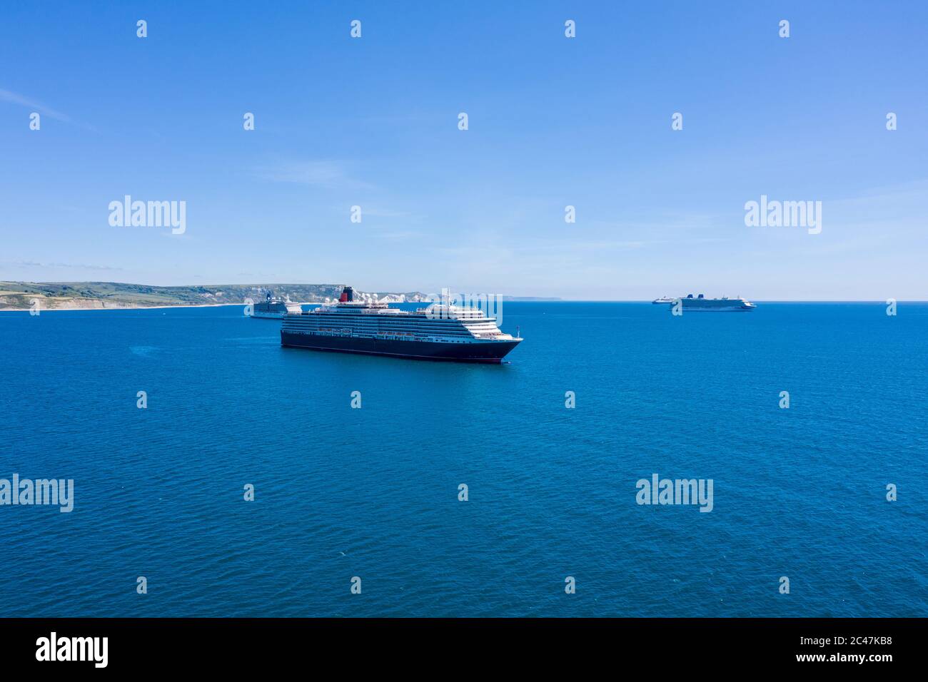 Cruise ships in Weymouth Bay Dorset pandemic Stock Photo