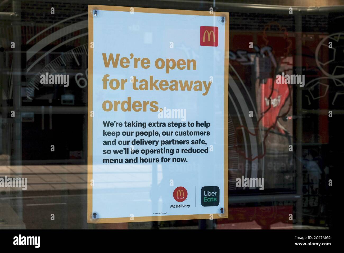 Eastleigh Hampshire, UK. June 24th 2020, Sign in McDonaldu0027s window 