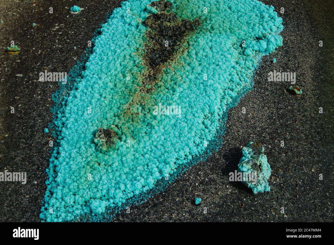 Closeup shot of Copper sulphate at Rio Tinto mining park in Spain Stock