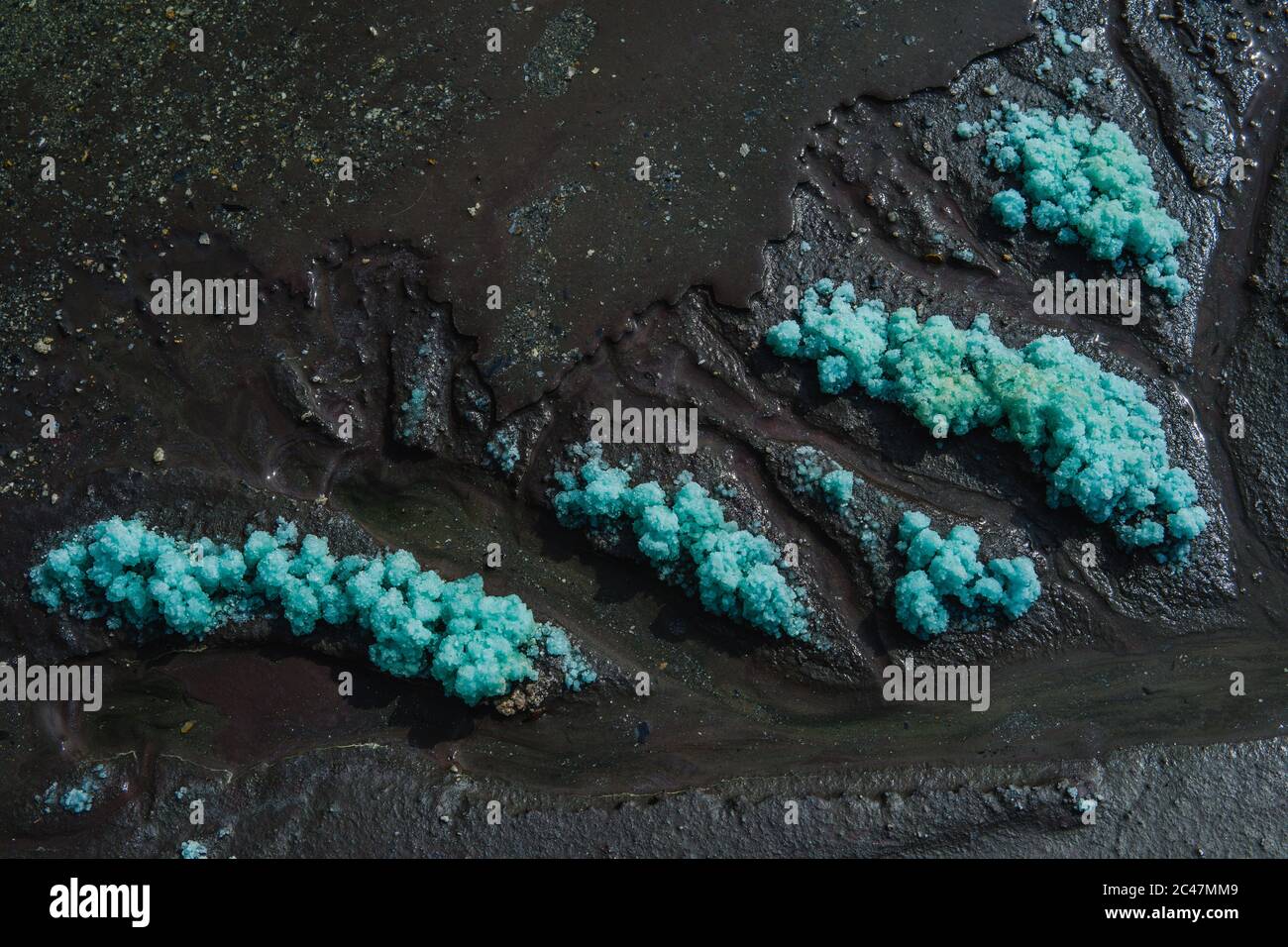 Closeup shot of Copper sulphate at Rio Tinto mining park in Spain Stock