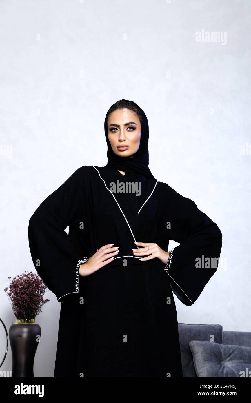 Female Arab Model in Black abaya Stock Photo