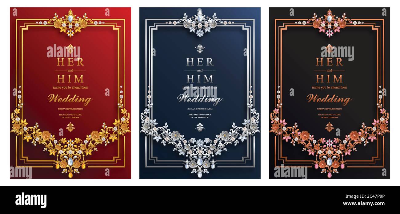 Wedding card templates for wedding Invitation with patterned and crystals  on paper color Background Stock Vector Image \u0026 Art - Alamy, image size:1300x695