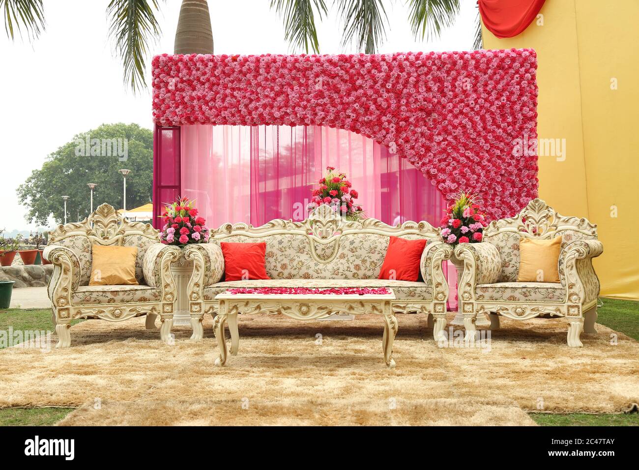 Weeding sofa for bride and groom Stock Photo