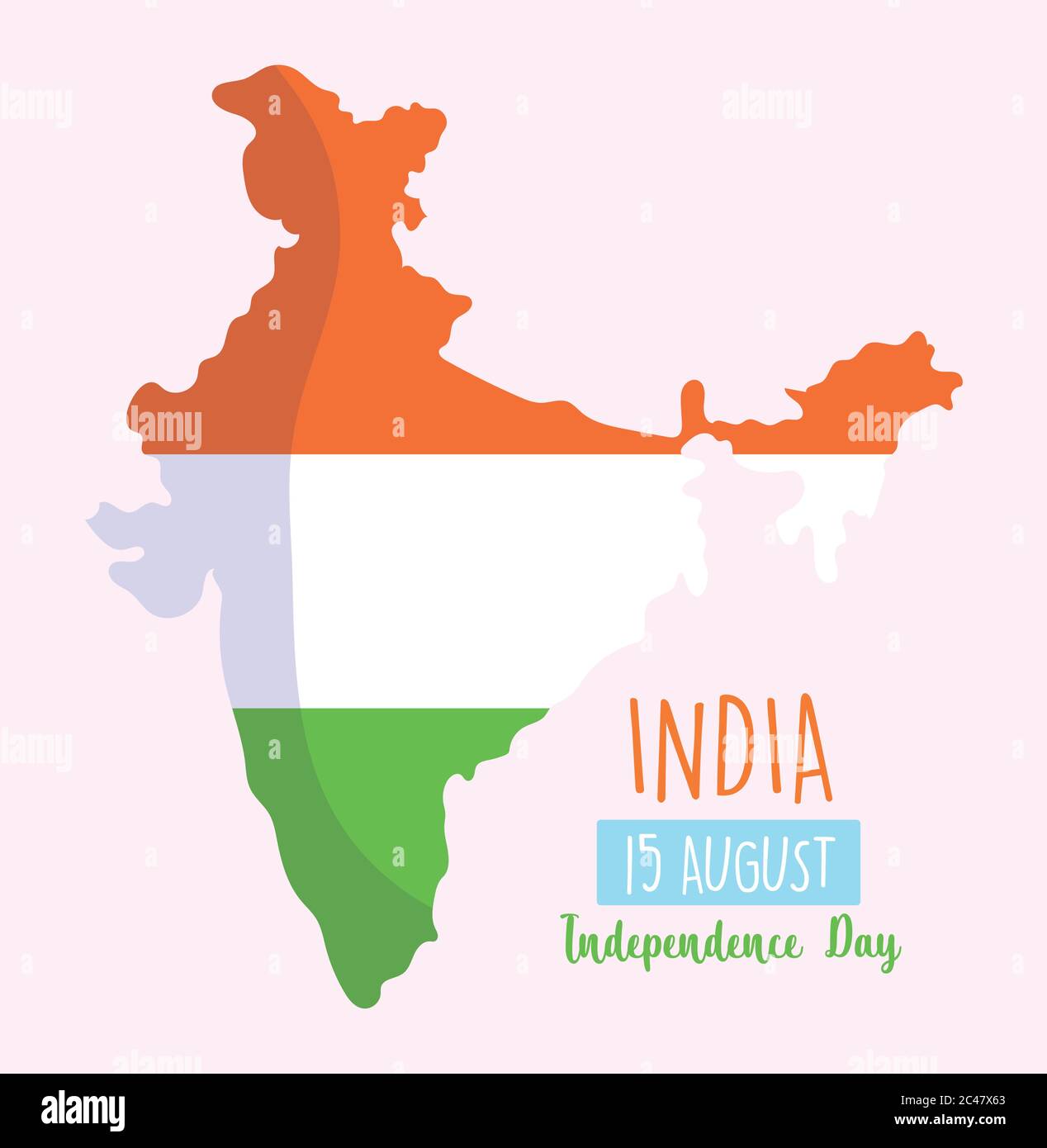 happy independence day india, country map with flag patriotism vector illustration Stock Vector