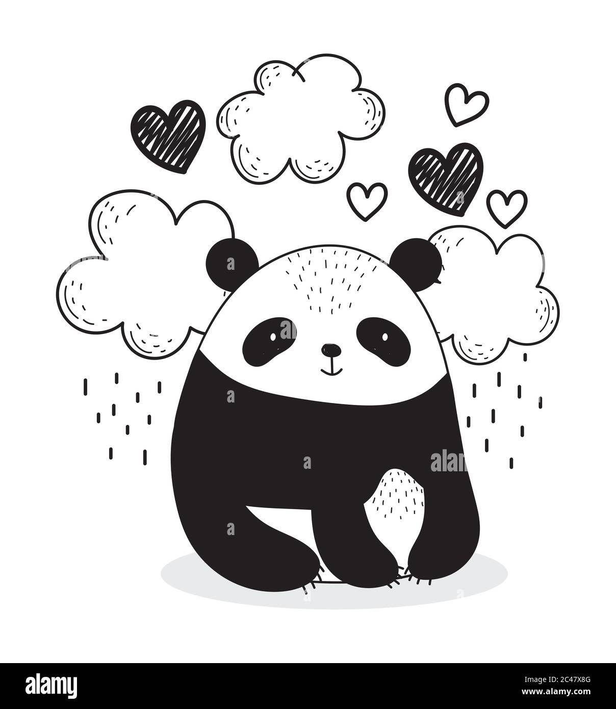 little panda clouds love hearts cute animals sketch wildlife ...