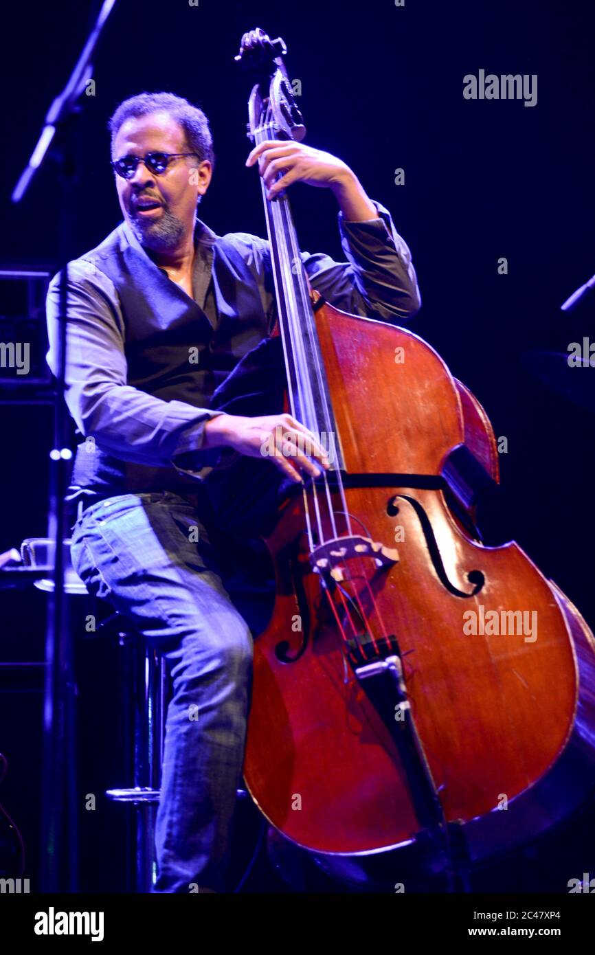 Stanley Clarke, jazz bass player, performing live Stock Photo