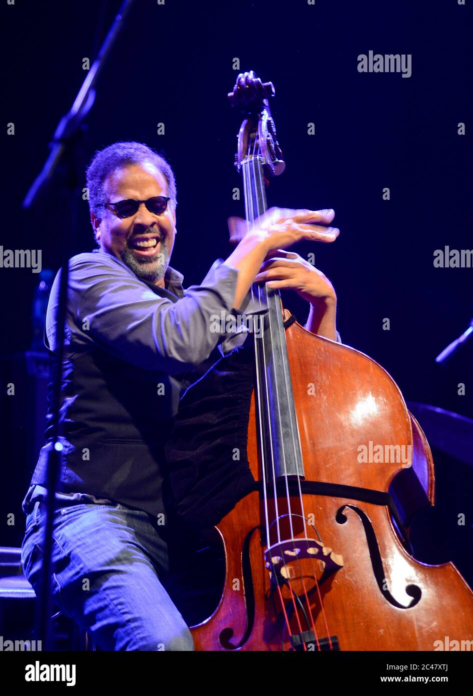 Stanley Clarke, jazz bass player, performing live Stock Photo