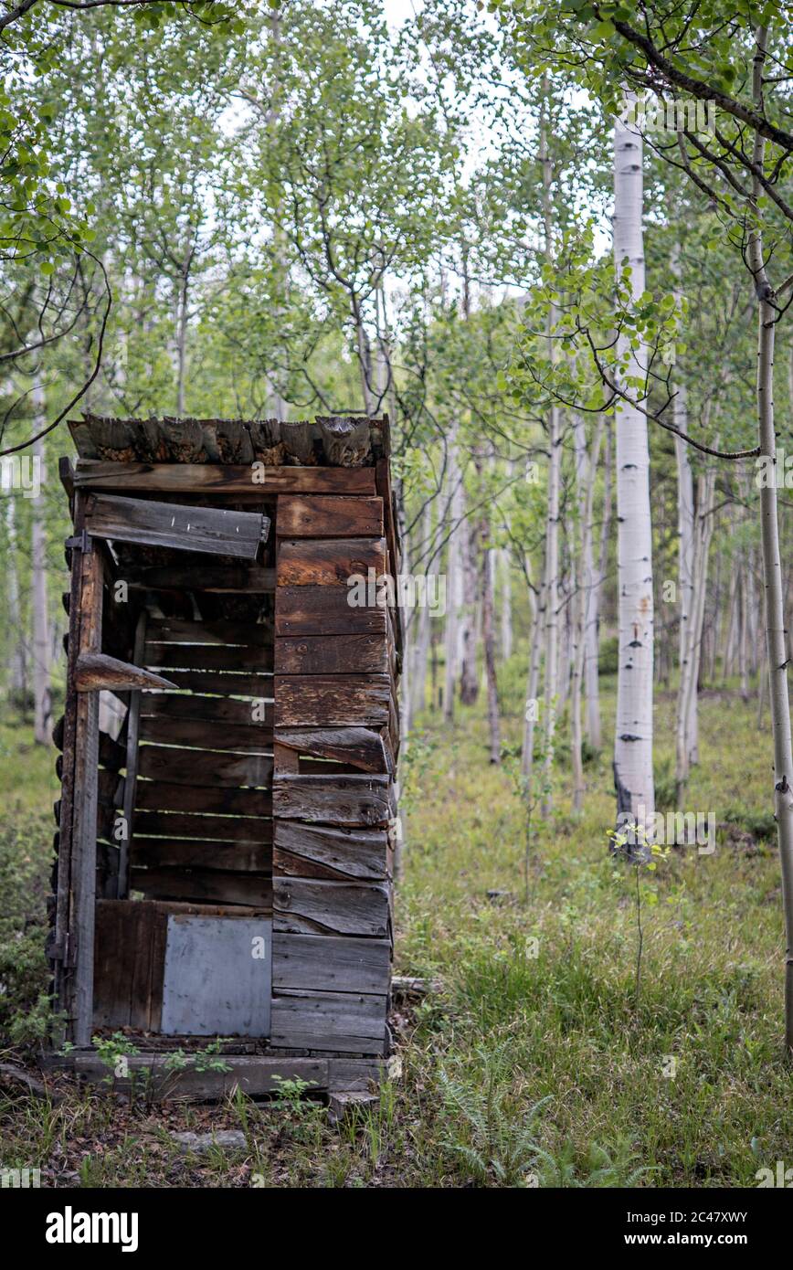 Structure at an abandoned mining camp in the Sawatch Range, Colorado, part of Colorado's gold and silver rush mining history Stock Photo